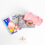 Baby Girls Gift Set Baby Onesie, Swaddling Blanket, Toy & Children's Book Time for Bed Piggy