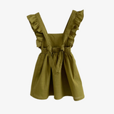 Girls Linen Summer Dress Olive Green