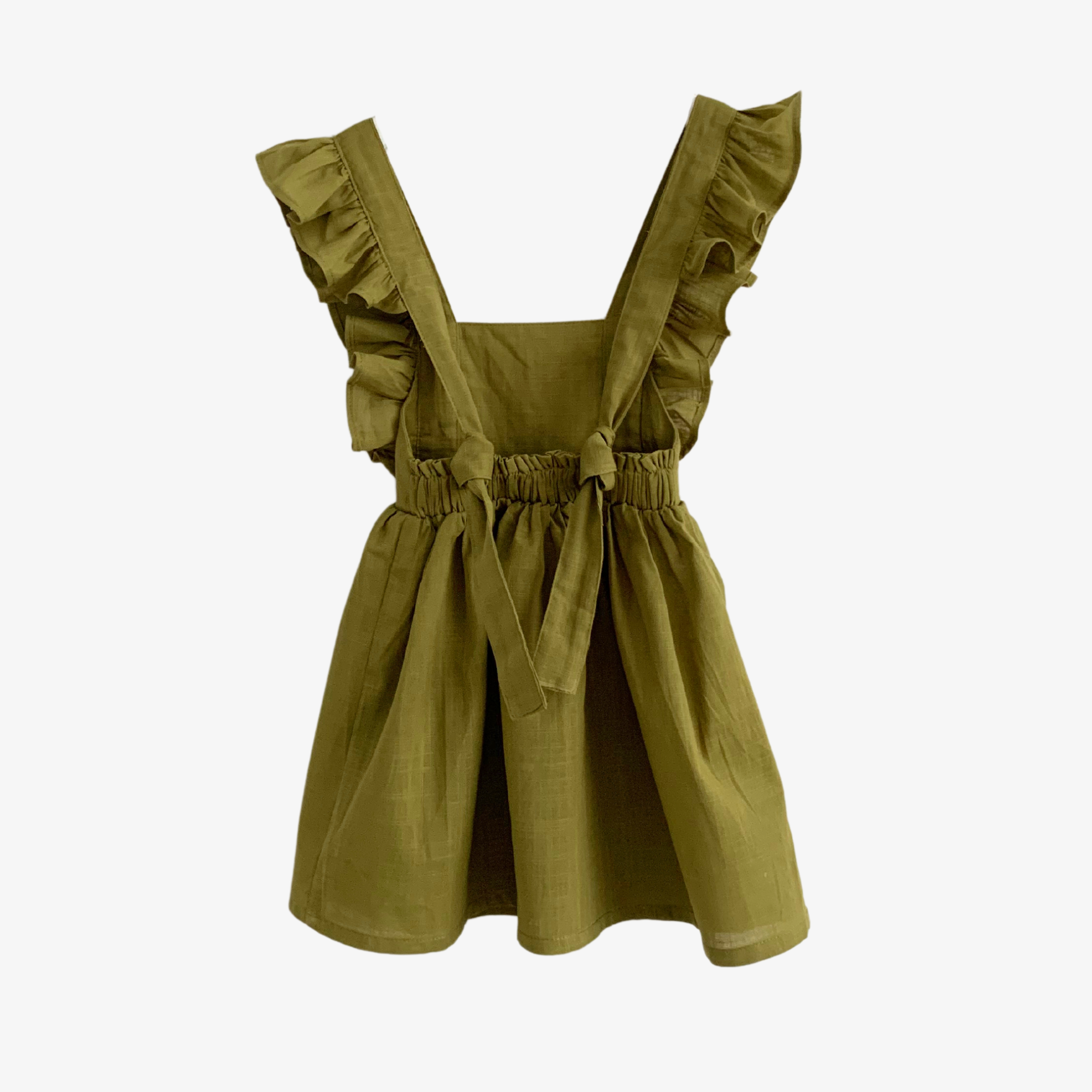 Girls Linen Summer Dress Olive Green The Vintage Teddy Girls Linen Summer Dress Olive Green The Vintage Teddy