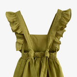 Girls Linen Summer Dress Olive Green