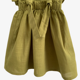 Girls Linen Summer Dress Olive Green