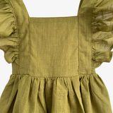 Girls Linen Summer Dress Olive Green