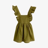 Girls Linen Summer Dress Olive Green