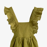 Girls Linen Summer Dress Olive Green