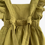 Girls Linen Summer Dress Olive Green