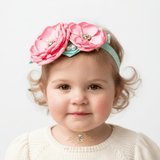 Girls Headband Vintage Floral Beaded Feathered Bubble Gum Pink & Mint