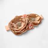 Girls Headband Vintage Floral Beaded Feathered Caramelo & Peach