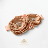 Girls Headband Vintage Floral Beaded Feathered Caramelo & Peach