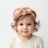 Girls Headband Vintage Floral Beaded Feathered Caramelo & Peach