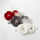 Girls Headband Vintage Floral Beaded Feathered Charcoal Gray