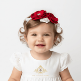 Girls Headband Vintage Floral Beaded Feathered Christmas Red