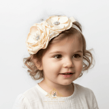 Girls Headband Vintage Floral Beaded Feathered Vanilla Cream