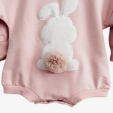 Girls Long Sleeve Romper with Easter Bunny Appliqué Pink