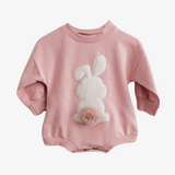 Girls Long Sleeve Romper with Easter Bunny Appliqué Pink