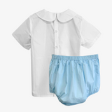 Boys Dress Shirt & Bubble Romper Set Baby Blue & White