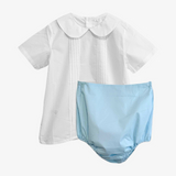 Boys Dress Shirt & Bubble Romper Set Baby Blue & White