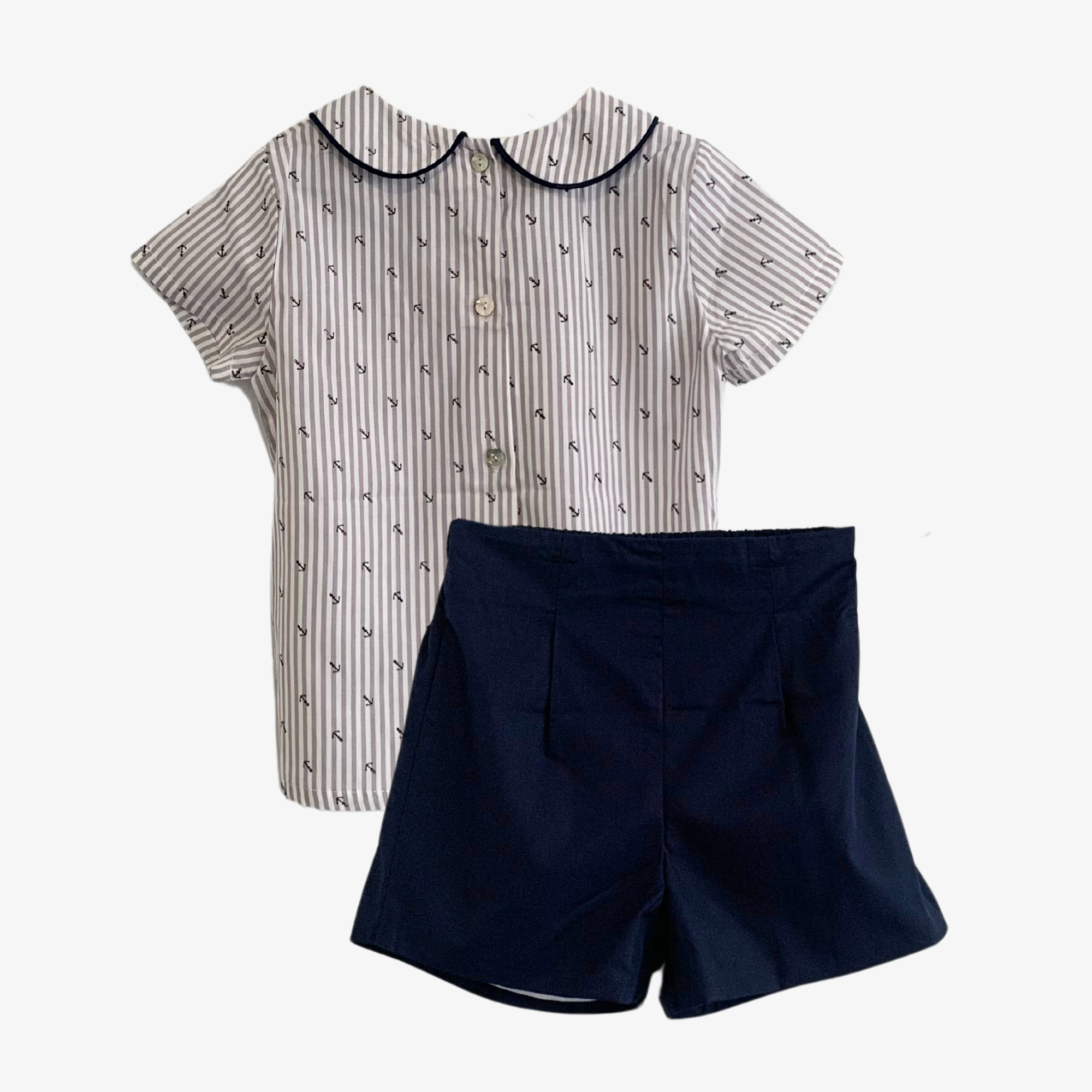 Boys Dress Shirt & Shorts Set Nautical 24M / Baby Blue & White Boys Dress Shirt & Shorts Set Nautical 24M / Baby Blue & White