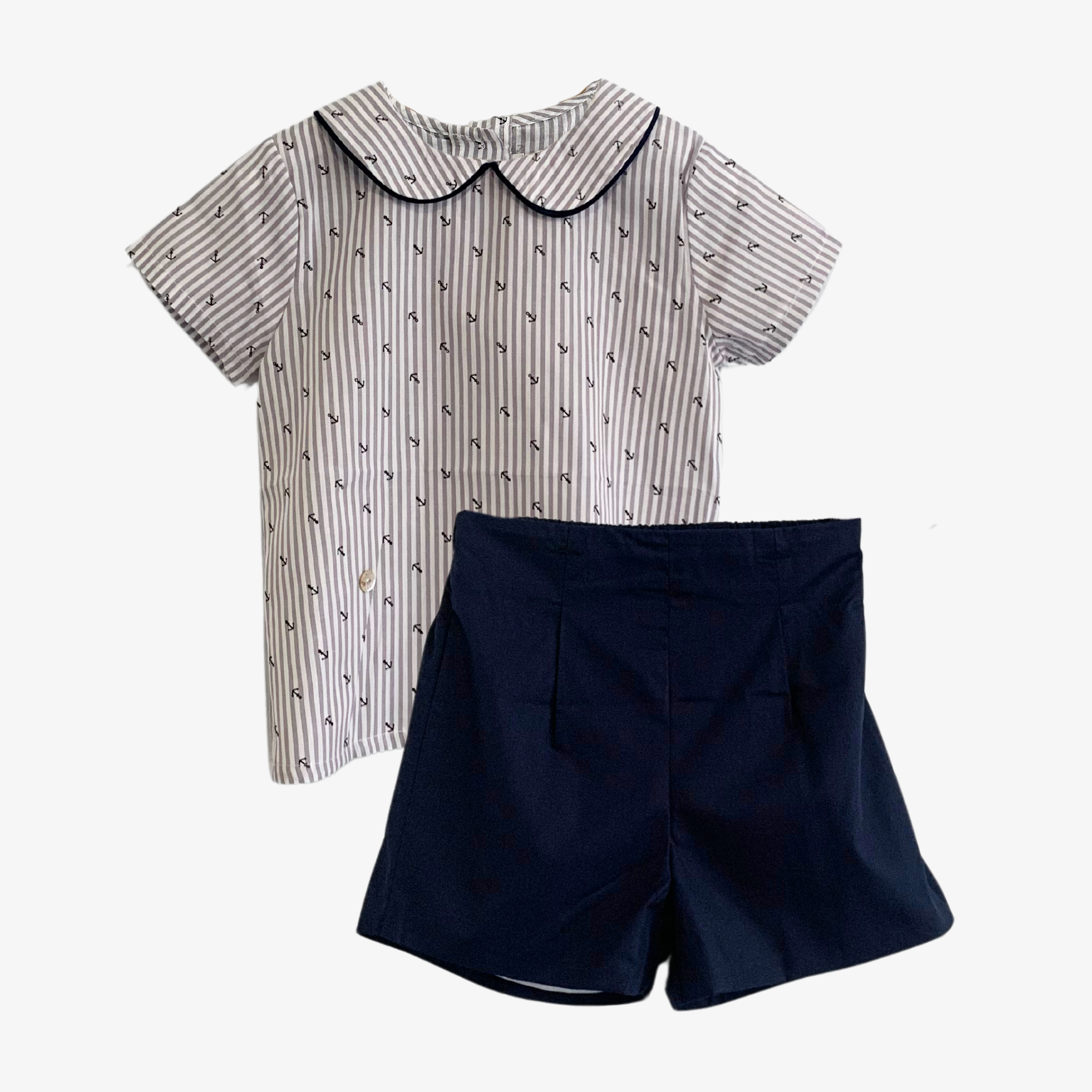 Boys Dress Shirt & Shorts Set Nautical 24M / Baby Blue & White