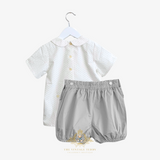 Boys Dress Shirt & Bubble Shorts Grey & White