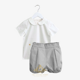 Boys Dress Shirt & Bubble Shorts Grey & White