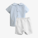 Boys Embroidered Dress Shirt & Shorts Set Sailboat