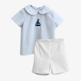 Boys Embroidered Dress Shirt & Shorts Set Sailboat