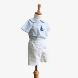 Boys Embroidered Dress Shirt & Shorts Set Sailboat