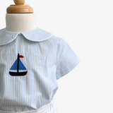 Boys Embroidered Dress Shirt & Shorts Set Sailboat