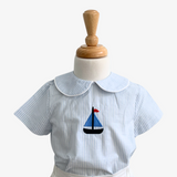 Boys Embroidered Dress Shirt & Shorts Set Sailboat