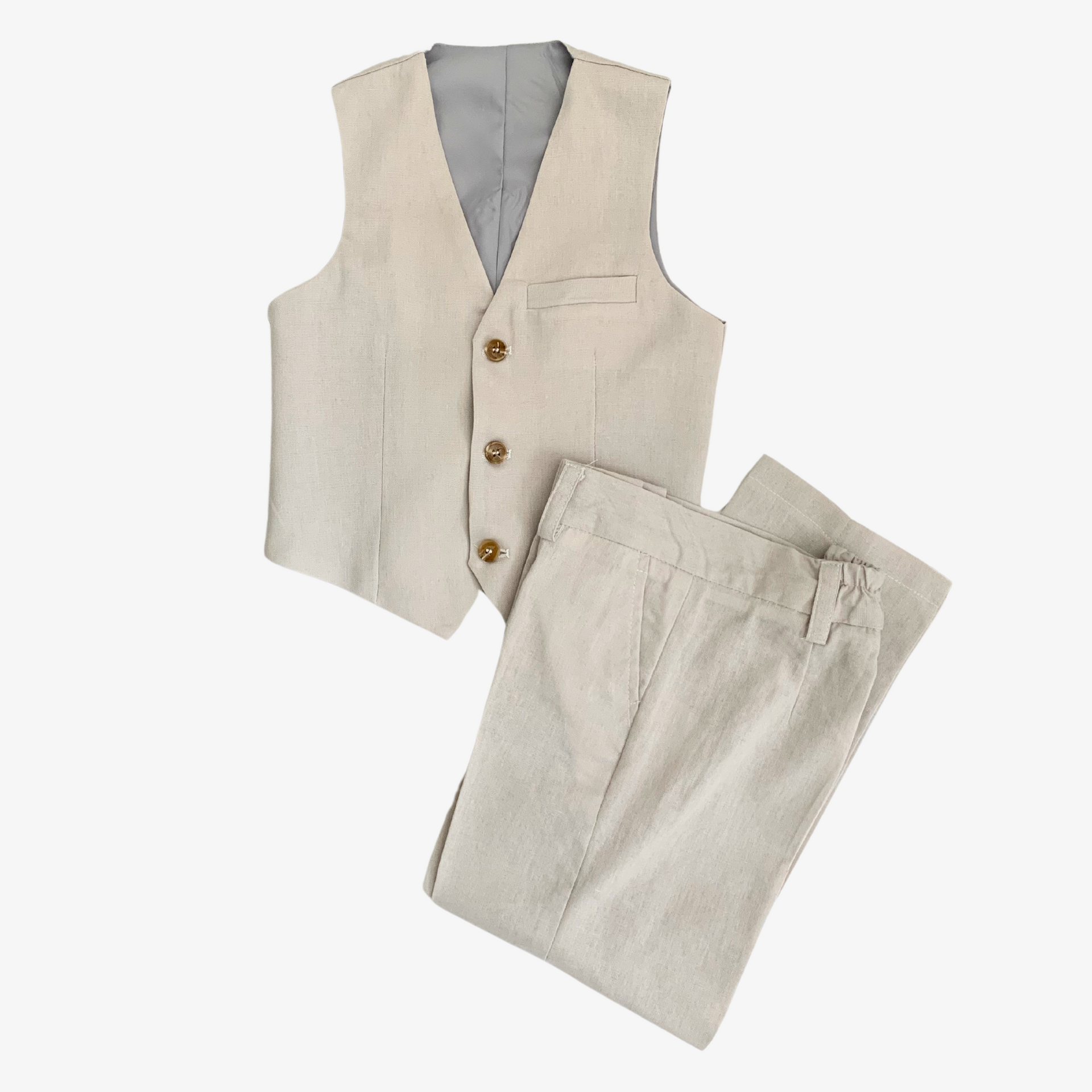chinese dress ladies Boys Linen Suit Vest & Trousers Pants Set Beige & Grey – The Vintage Teddy