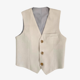 Boys Linen Suit Vest & Trousers Pants Set Beige & Grey