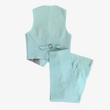 Boys Linen Suit Vest & Trousers Pants Set Ocean Blue & Grey