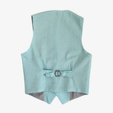 Boys Linen Suit Vest & Trousers Pants Set Ocean Blue & Grey