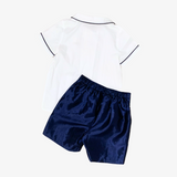 Boys Shirt & Silk Shorts 2 Piece Suit White & Navy