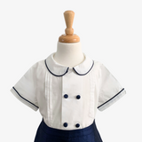 Boys Shirt & Silk Shorts 2 Piece Suit White & Navy