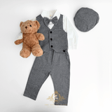 Boys Long Sleeve Oxford Dress Shirt & Pants Matching Outfit Gray & White