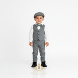 Boys Long Sleeve Oxford Dress Shirt & Pants Matching Outfit Gray & White