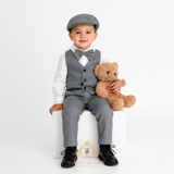Boys Long Sleeve Oxford Dress Shirt & Pants Matching Outfit Gray & White