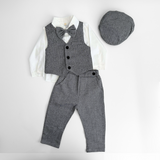 Boys Long Sleeve Oxford Dress Shirt & Pants Matching Outfit Gray & White