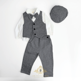 Boys Long Sleeve Oxford Dress Shirt & Pants Matching Outfit Gray & White