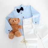 Boys Long Sleeve Oxford Dress Shirt & Pants Matching Outfit Baby & Navy Blue & White