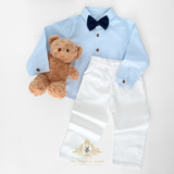 Boys Long Sleeve Oxford Dress Shirt & Pants Matching Outfit Baby & Navy Blue & White
