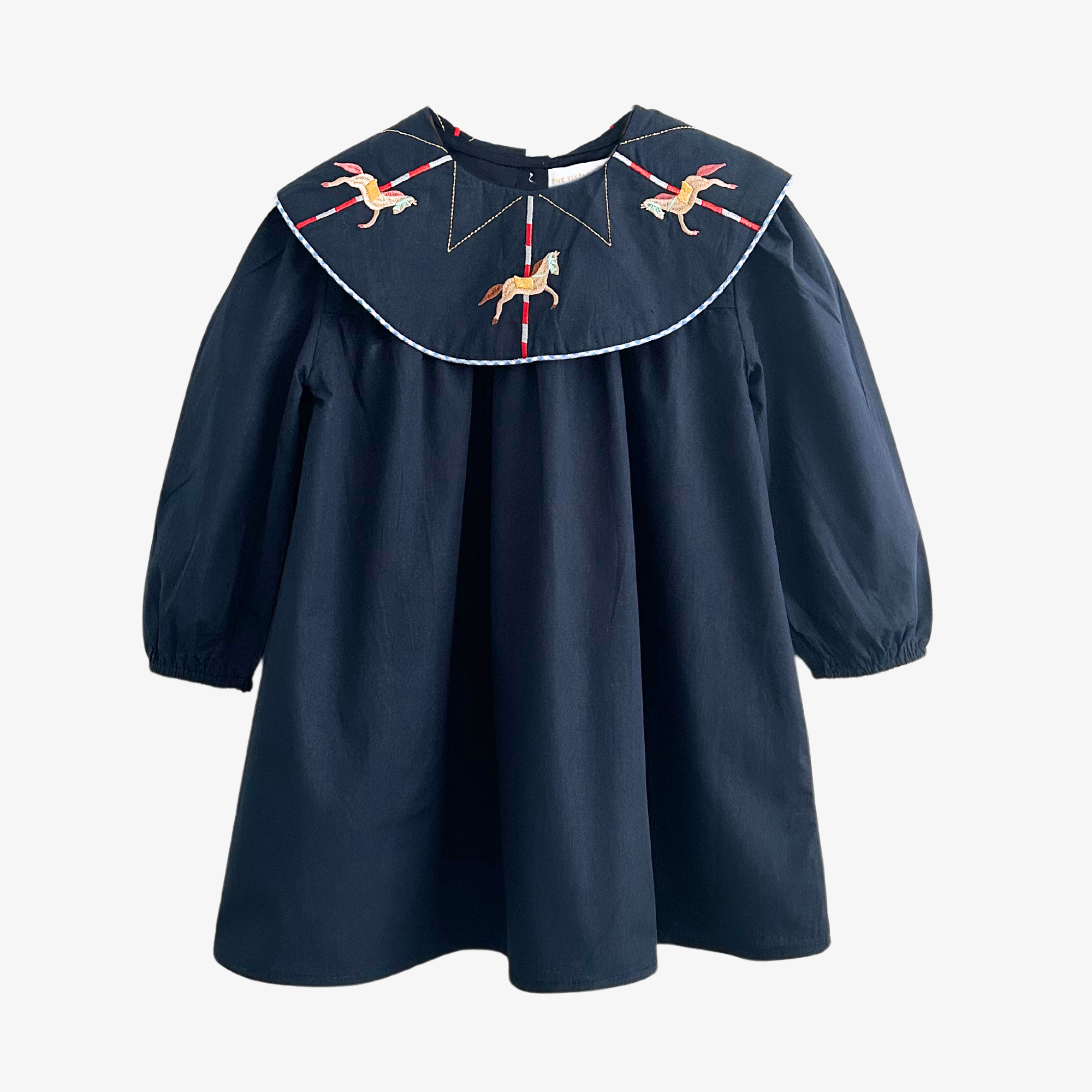 Girls Long Sleeve Embroidered Dress Whimsical Carousel Horse Navy The Vintage Teddy Girls Long Sleeve Embroidered Dress Whimsical Carousel Horse Navy The Vintage Teddy