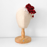 Girls Headband Vintage Inspired Floral Beaded Lace Crimson Red