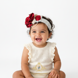Girls Headband Vintage Inspired Floral Beaded Lace Crimson Red