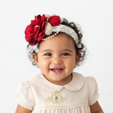 Girls Headband Vintage Inspired Floral Beaded Lace Crimson Red