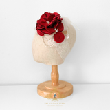 Girls Headband Vintage Inspired Floral Beaded Lace Crimson Red