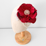 Girls Headband Vintage Inspired Floral Beaded Lace Crimson Red