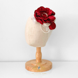 Girls Headband Vintage Inspired Floral Beaded Lace Crimson Red