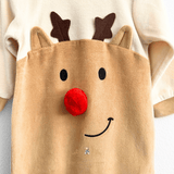 Reindeer Plush One-Piece Bodysuit Long Sleeve Romper Red Pom Pom Nose